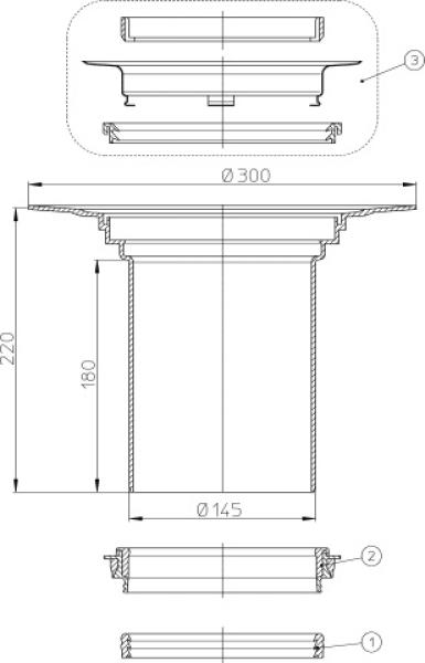 Aufstockelement 180mm / d 145mm mit Dichtflansch und Abdichtgarnitur HL84  HL350.1